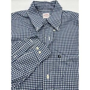 Brooks Brothers Shirt Adult Medium Blue White Check‎ Long Sleeve Button Up Mens